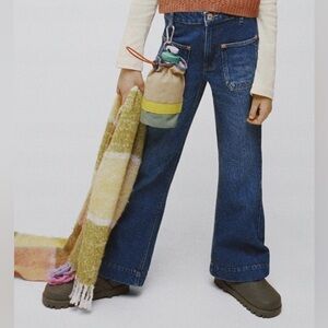ZARA Girls denim pocket flare jeans Size 9 Y2K 90s Style